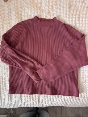 GAP Waffle Knit Mock Neck Top - Mauve